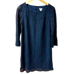 J. Crew Three-quarter sleeve lace shift dress | Navy Blue | Size 2 | NWT